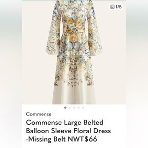 Commense Ivory Floral Belted Maxi Dress with Yellow & Blue Accents.